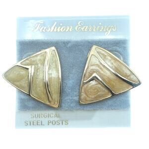 Vintage 80s/90s Geometric Enamel Stud Earrings Gold Tone NOS